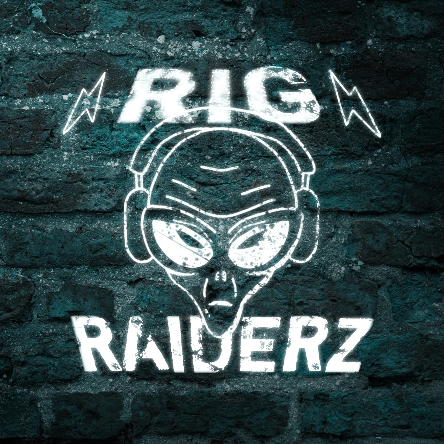 RIG RAIDERZ social profile artwork with teal brick wall treatment